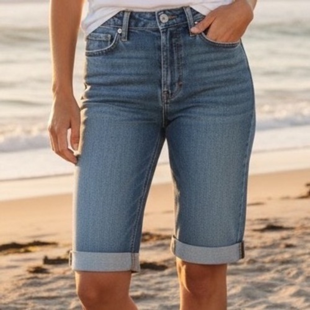 Curve Appeal Concealer Bermuda Shorts Lillian Blue Denim 2/26 Stretch Slimming